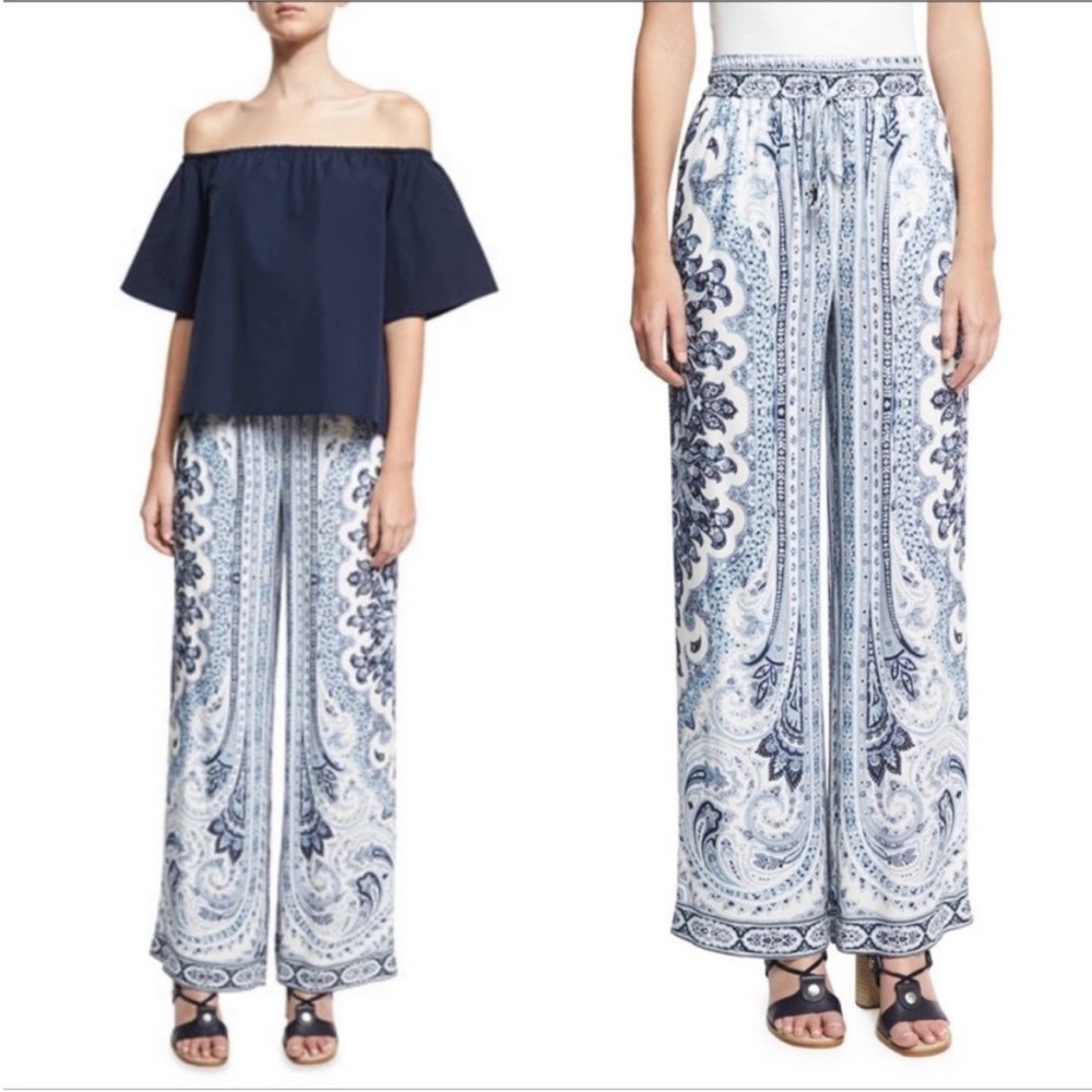 Alice + Olivia Paisley Wide Leg Graphic Patterned Drawstring Pants Lounge Comfy